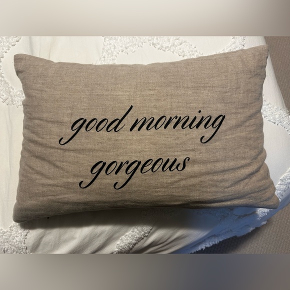 Tan Pillow with Black Script - Picture 2 of 2